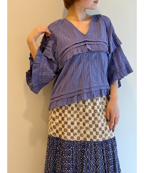 セール】CTN STRIPE JQD FRILL TOP（シャツ/ブラウス）｜sara mallika