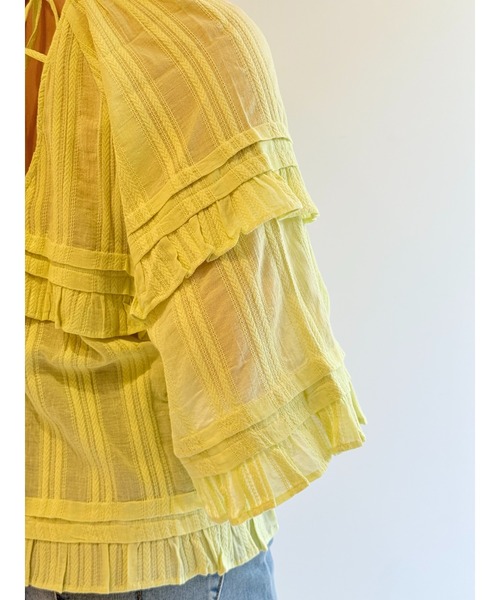 sara mallika(サラ マリカ)の「CTN STRIPE JQD FRILL TOP(シャツ/ブラウス・レディース・ブラック/パープル/イエロー・FREE)」の11枚目の写真