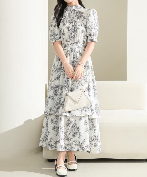 極美品✨IENA イエナ⭐️バイカラーフラワーティアードワンピース 38 M 極美品✨IENA イエナ⭐️バイカラーフラワーティアード