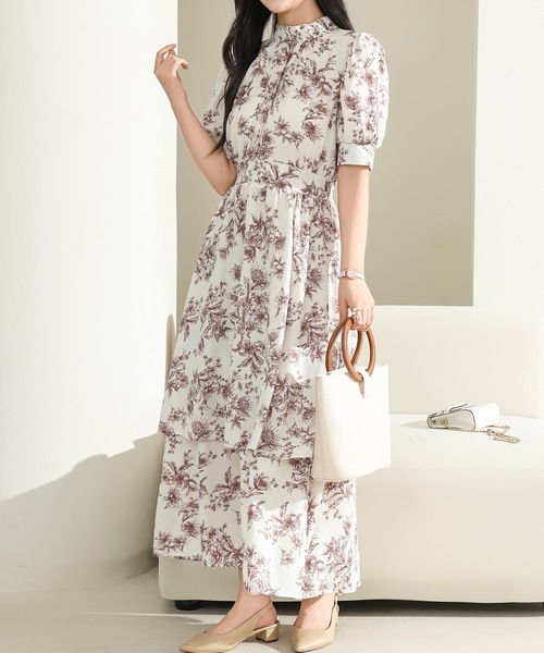 Lace Ladies(レースレディース)の「ボタニカル柄 ティアード フリル プチハイネック ロング ワンピース(ワンピース・レディース・ブルー/ピンク/グリーン・FREE)」の17枚目の写真