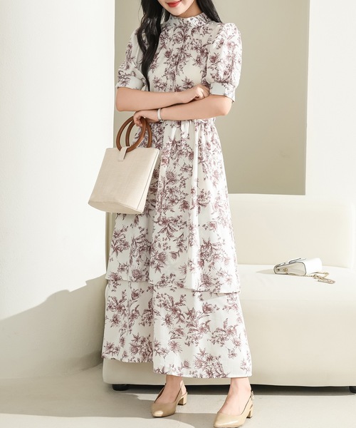 Lace Ladies(レースレディース)の「ボタニカル柄 ティアード フリル プチハイネック ロング ワンピース(ワンピース・レディース・ブルー/ピンク/グリーン・FREE)」の20枚目の写真