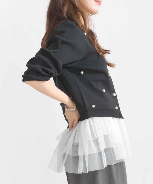 PICCIN（ピッチン）の「前後2wayチュール重ねタンクトップ（タンクトップ・レディース・ブラック/オフホワイト・M）」の5枚目の写真