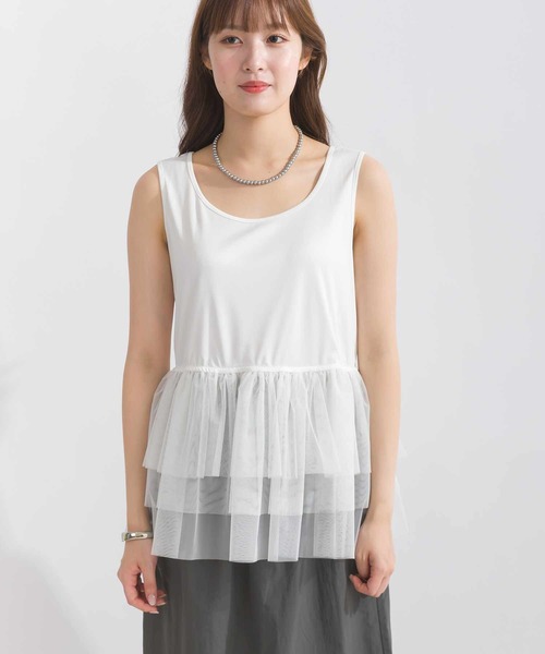 PICCIN（ピッチン）の「前後2wayチュール重ねタンクトップ（タンクトップ・レディース・ブラック/オフホワイト・M）」の10枚目の写真