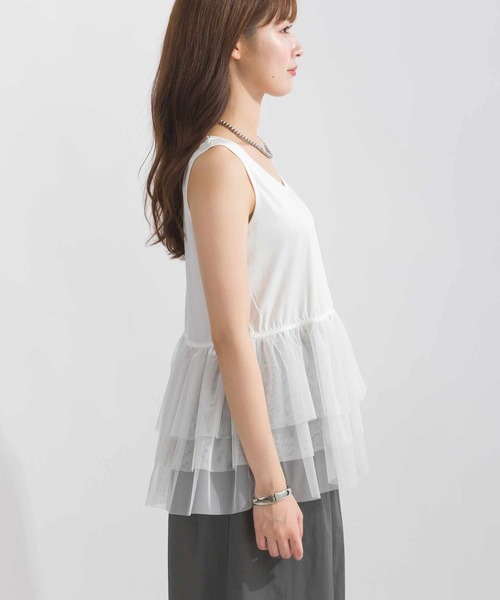 PICCIN（ピッチン）の「前後2wayチュール重ねタンクトップ（タンクトップ・レディース・ブラック/オフホワイト・M）」の11枚目の写真
