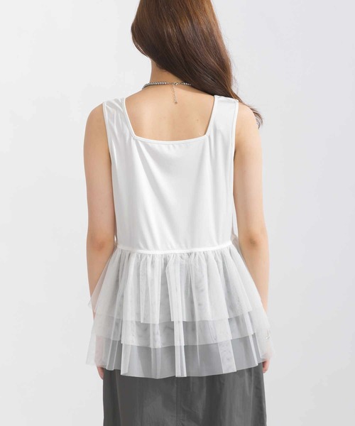 PICCIN（ピッチン）の「前後2wayチュール重ねタンクトップ（タンクトップ・レディース・ブラック/オフホワイト・M）」の12枚目の写真