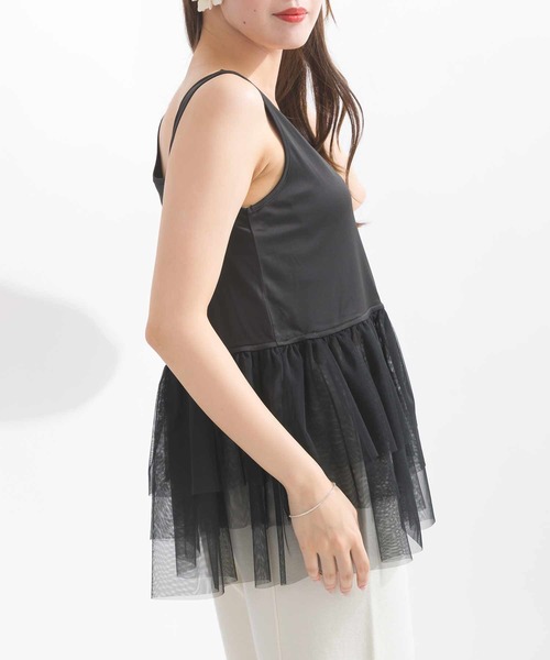 PICCIN（ピッチン）の「前後2wayチュール重ねタンクトップ（タンクトップ・レディース・ブラック/オフホワイト・M）」の14枚目の写真