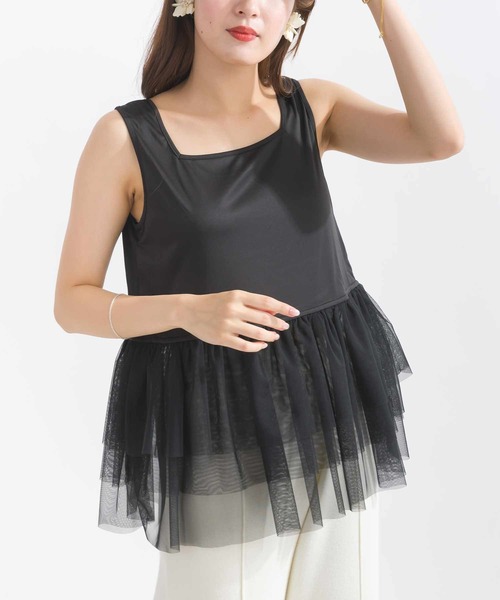 PICCIN（ピッチン）の「前後2wayチュール重ねタンクトップ（タンクトップ・レディース・ブラック/オフホワイト・M）」の13枚目の写真