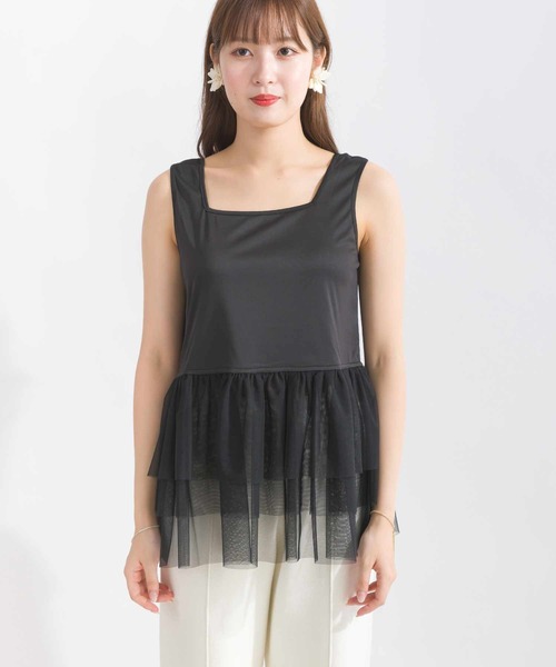 PICCIN（ピッチン）の「前後2wayチュール重ねタンクトップ（タンクトップ・レディース・ブラック/オフホワイト・M）」の21枚目の写真