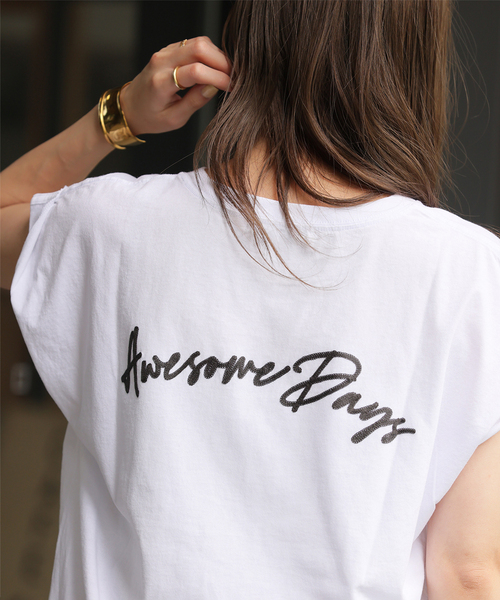 ➀【JOURNAL STANDARD relume】白 刺繍ロゴフレンチTEE 追加4》刺繍ロゴフレンチTEE（Tシャツ/カットソー）｜JOURNAL