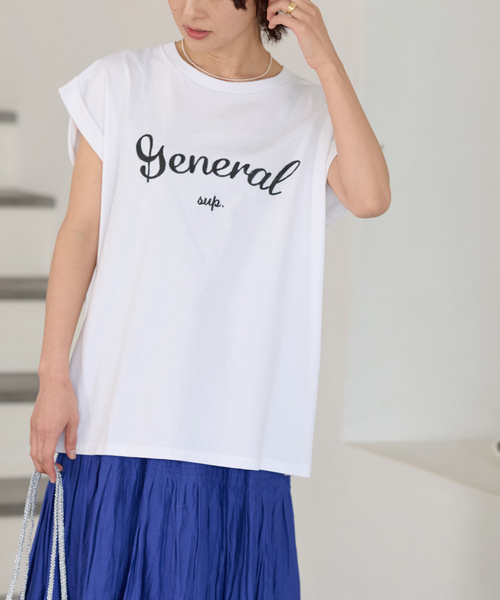 ➀【JOURNAL STANDARD relume】白 刺繍ロゴフレンチTEE 追加4》刺繍ロゴフレンチTEE（Tシャツ/カットソー）｜JOURNAL