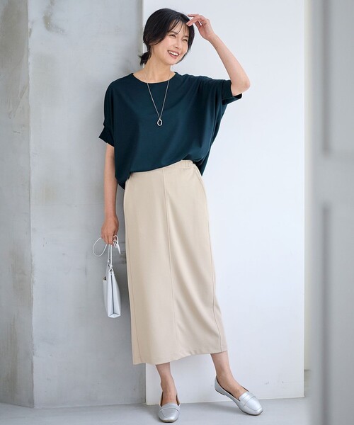 ANY(エニィ)の「ゆるシルエットドルマンプルオーバー(Tシャツ/カットソー・レディース・ネイビー系/ベージュ系/ピンク系/グリーン系・F)」の6枚目の写真
