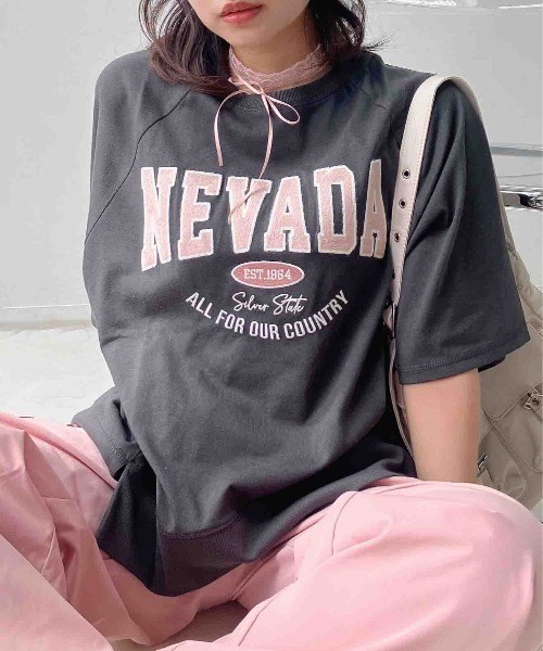 AS KNOW AS plus(アズノゥアズプラス)の「◇チェーン刺繍5分袖Tシャツ【UNISEX ITEM】(Tシャツ/カットソー・レディース・ボルドー/スミクロ/オートミール/グリーン系/グレー系/アイボリー系/グレー系1/アイボリー系1/ネイビー系1/レッド系1/グレー系2/サックスブルー系2/アイボリー系2/ピンク系2/グレー系3/ダークグリーン系3/ネイビー系3/アイボリー系3・FREE)」の6枚目の写真