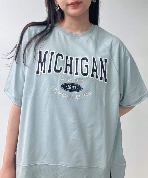 AS KNOW AS plus（アズノゥアズプラス）の「◇チェーン刺繍5分袖プルオーバー（Tシャツ/カットソー・レディース・ボルドー/スミクロ/オートミール/グリーン系/グレー系/アイボリー系・FREE）」の5枚目の写真