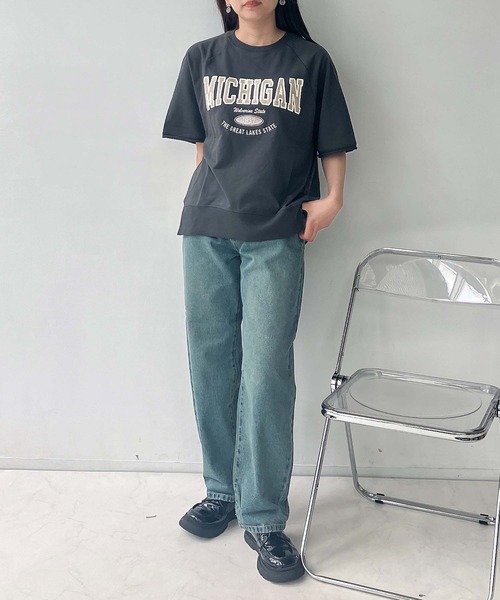 AS KNOW AS plus（アズノゥアズプラス）の「◇チェーン刺繍5分袖プルオーバー（Tシャツ/カットソー・レディース・ボルドー/スミクロ/オートミール/グリーン系/グレー系/アイボリー系・FREE）」の9枚目の写真