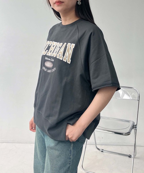 AS KNOW AS plus（アズノゥアズプラス）の「◇チェーン刺繍5分袖プルオーバー（Tシャツ/カットソー・レディース・ボルドー/スミクロ/オートミール/グリーン系/グレー系/アイボリー系・FREE）」の7枚目の写真