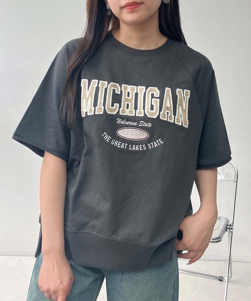 AS KNOW AS plus（アズノゥアズプラス）の「◇チェーン刺繍5分袖プルオーバー（Tシャツ/カットソー・レディース・ボルドー/スミクロ/オートミール/グリーン系/グレー系/アイボリー系・FREE）」の8枚目の写真