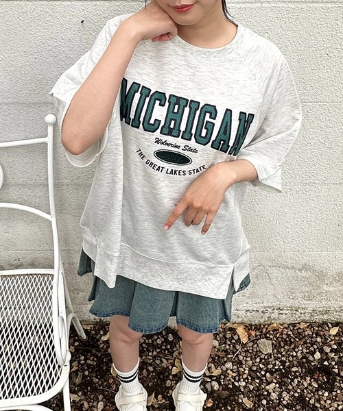 AS KNOW AS plus（アズノゥアズプラス）の「◇チェーン刺繍5分袖プルオーバー（Tシャツ/カットソー・レディース・ボルドー/スミクロ/オートミール/グリーン系/グレー系/アイボリー系・FREE）」の12枚目の写真