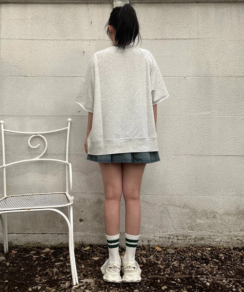 AS KNOW AS plus（アズノゥアズプラス）の「◇チェーン刺繍5分袖プルオーバー（Tシャツ/カットソー・レディース・ボルドー/スミクロ/オートミール/グリーン系/グレー系/アイボリー系・FREE）」の17枚目の写真