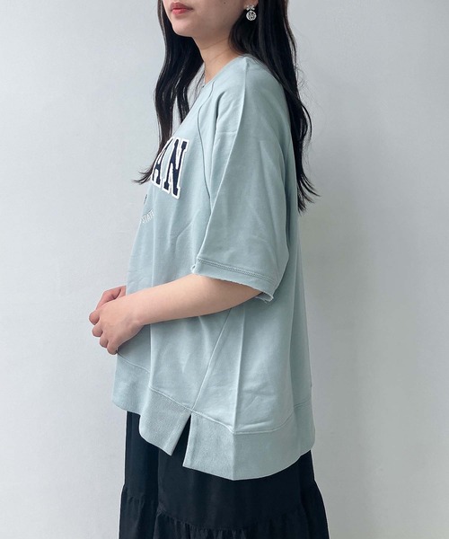 AS KNOW AS plus（アズノゥアズプラス）の「◇チェーン刺繍5分袖プルオーバー（Tシャツ/カットソー・レディース・ボルドー/スミクロ/オートミール/グリーン系/グレー系/アイボリー系・FREE）」の20枚目の写真