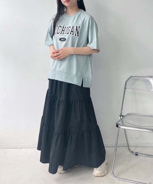 AS KNOW AS plus（アズノゥアズプラス）の「◇チェーン刺繍5分袖プルオーバー（Tシャツ/カットソー・レディース・ボルドー/スミクロ/オートミール/グリーン系/グレー系/アイボリー系・FREE）」の22枚目の写真