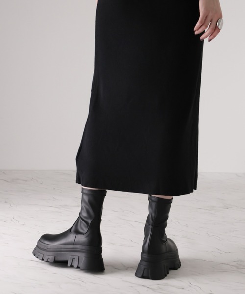 セール】極盛り厚底トラックソールストレッチショートブーツ（ブーツ