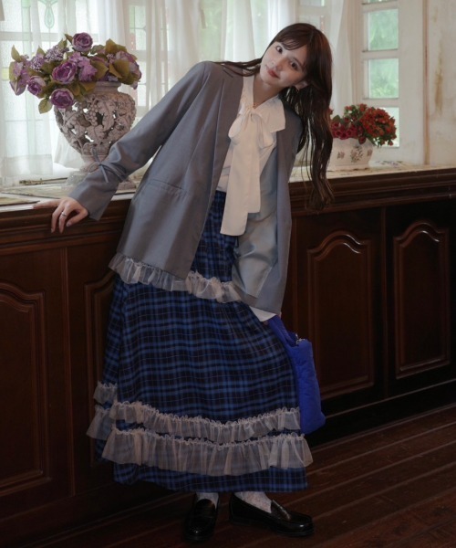 idem（イデム）の「tulle frill × check skirt/チュールフリル