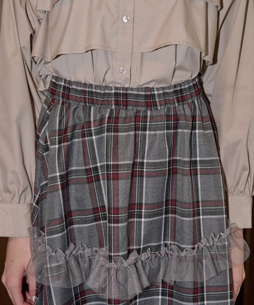【美品タグ付き】ZOZOTOWN完売 イデム チュールフリルチェックスカート tulle frill × check skirt/チュールフリルチェックスカート