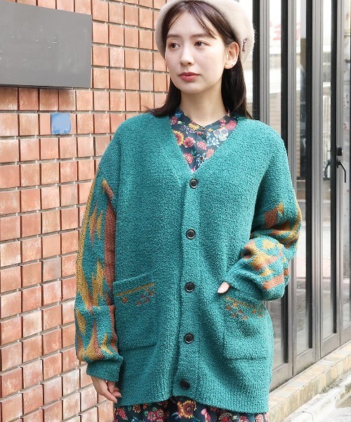 チチカカ（チチカカ）の「モールナバホニットカーディガン（カーディガン/ボレロ・レディース・アイボリー/ブラック/グリーン・FREE）」の4枚目の写真