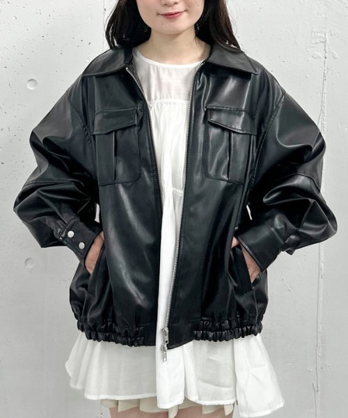 archives（アルシーヴ）の「フェイクレザーミドルブルゾン（ブルゾン・レディース・ブラック/ブラウン・MEDIUM）」の2枚目の写真