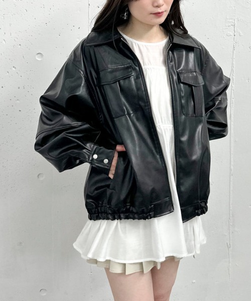 archives（アルシーヴ）の「フェイクレザーミドルブルゾン（ブルゾン・レディース・ブラック/ブラウン・MEDIUM）」の3枚目の写真