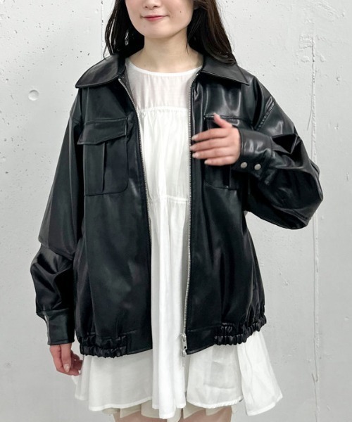 archives（アルシーヴ）の「フェイクレザーミドルブルゾン（ブルゾン・レディース・ブラック/ブラウン・MEDIUM）」の4枚目の写真