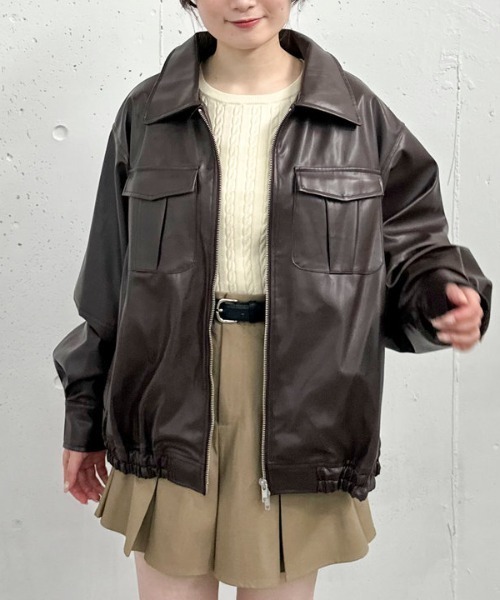 archives（アルシーヴ）の「フェイクレザーミドルブルゾン（ブルゾン・レディース・ブラック/ブラウン・MEDIUM）」の12枚目の写真