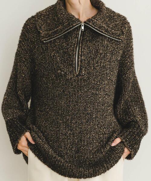 ITEMS URBANRESEARCH（アイテムズ アーバンリサーチ）の「ハーフジップラメニット（ニット/セーター・レディース・ブラウン/ライトベージュ・FREE）」の3枚目の写真