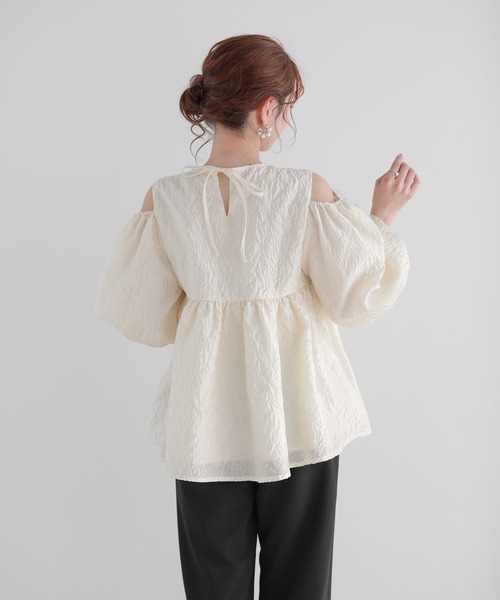 セール】オープンショルダーロングスリーブジャガードトップス（その他