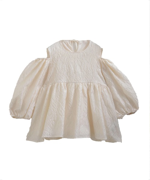 セール】オープンショルダーロングスリーブジャガードトップス