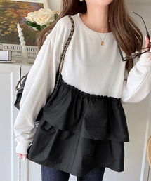 【キャピタル】異素材 切替 花柄パッチワーク 長袖カットソー アシンメトリー キャピタル】異素材 切替 花柄パッチワーク 長袖カットソー