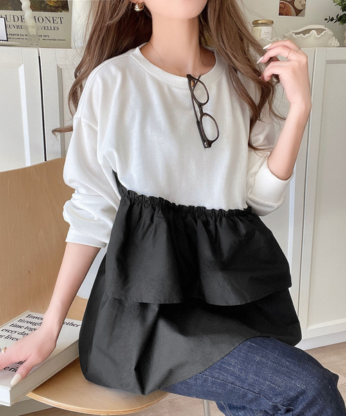 セール】今年注目のトレンドアイテム!アシンメトリー異素材切替