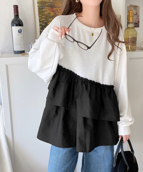 セール】今年注目のトレンドアイテム!アシンメトリー異素材切替