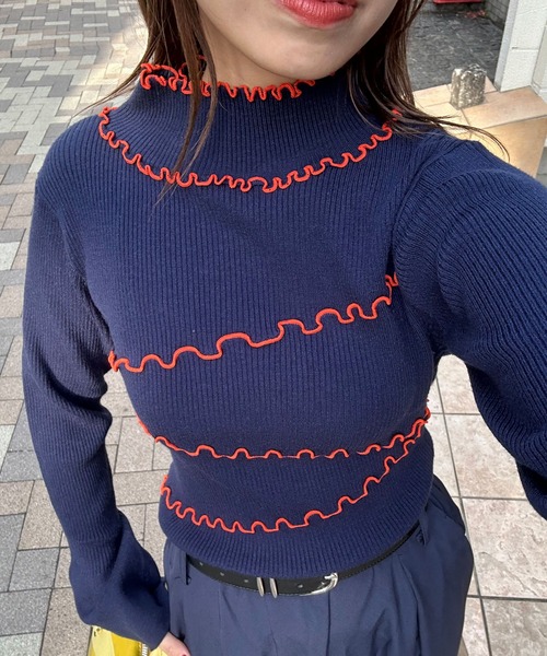 CIAOPANIC(チャオパニック)の「【毛玉レス】アンチピリングハイネックメロウリブニット(ニット/セーター・レディース・ライトグレー/ブラック/ネイビー/ブラウン/グレー/オフホワイト・ONE SIZE)」の6枚目の写真