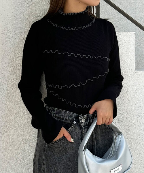 CIAOPANIC(チャオパニック)の「【毛玉レス】アンチピリングハイネックメロウリブニット(ニット/セーター・レディース・ライトグレー/ブラック/ネイビー/ブラウン/グレー/オフホワイト・ONE SIZE)」の8枚目の写真