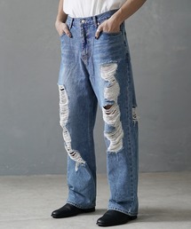 MinoriTY | 【MinoriTY】セミワイドストレートダメージデニム セミワイドパンツ ストレートパンツ クラッシュ加工 メンズ 春服 冬服(デニムパンツ)