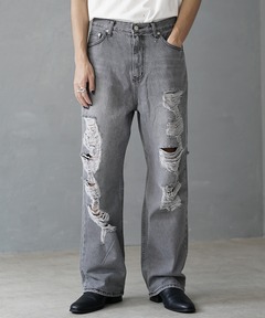 tanakadaisuke/タナカダイスケ】chain damaged denim pants/チェーン