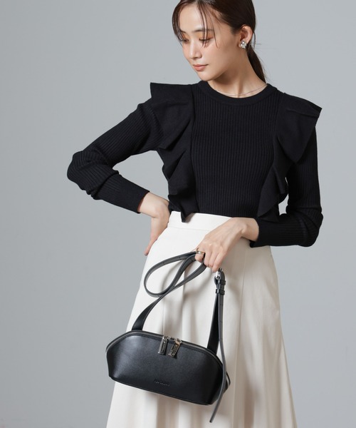 NANO universe（ナノユニバース）の「フリルディティールリブニット（ニット/セーター・レディース・ライトベージュ/ブラック/キャメル・FREE）」の3枚目の写真