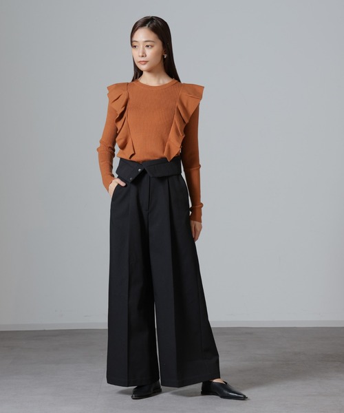 NANO universe（ナノユニバース）の「フリルディティールリブニット（ニット/セーター・レディース・ライトベージュ/ブラック/キャメル・FREE）」の7枚目の写真