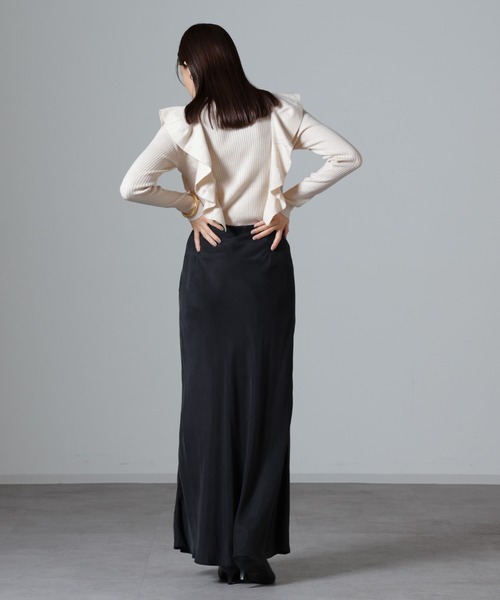 NANO universe（ナノユニバース）の「フリルディティールリブニット（ニット/セーター・レディース・ライトベージュ/ブラック/キャメル・FREE）」の20枚目の写真