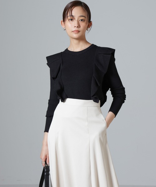 NANO universe（ナノユニバース）の「フリルディティールリブニット（ニット/セーター・レディース・ライトベージュ/ブラック/キャメル・FREE）」の21枚目の写真