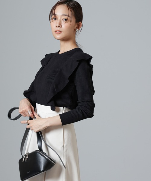 NANO universe（ナノユニバース）の「フリルディティールリブニット（ニット/セーター・レディース・ライトベージュ/ブラック/キャメル・FREE）」の22枚目の写真