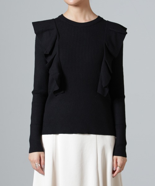 NANO universe（ナノユニバース）の「フリルディティールリブニット（ニット/セーター・レディース・ライトベージュ/ブラック/キャメル・FREE）」の16枚目の写真