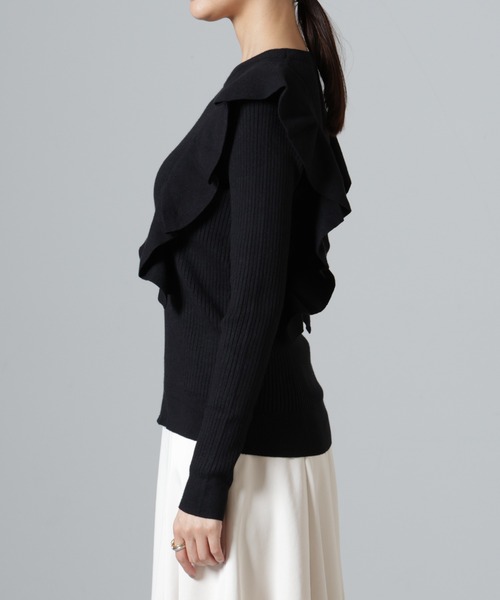 NANO universe（ナノユニバース）の「フリルディティールリブニット（ニット/セーター・レディース・ライトベージュ/ブラック/キャメル・FREE）」の17枚目の写真