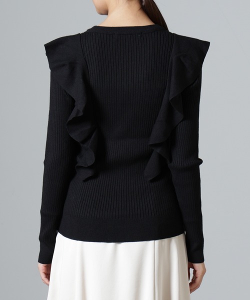 NANO universe（ナノユニバース）の「フリルディティールリブニット（ニット/セーター・レディース・ライトベージュ/ブラック/キャメル・FREE）」の18枚目の写真